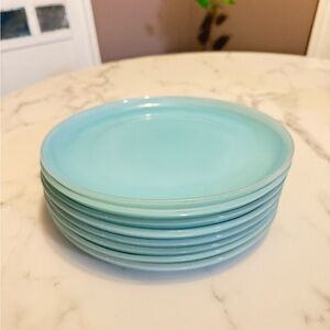 8x Elegant FIRE KING Blue Dinner PlatES